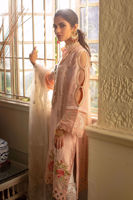 Peach Hand Block Printed Cotton Net Salwar Kameez (3-Piece) - Image 3