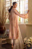 Peach Hand Block Printed Cotton Net Salwar Kameez (3-Piece) - Image 5