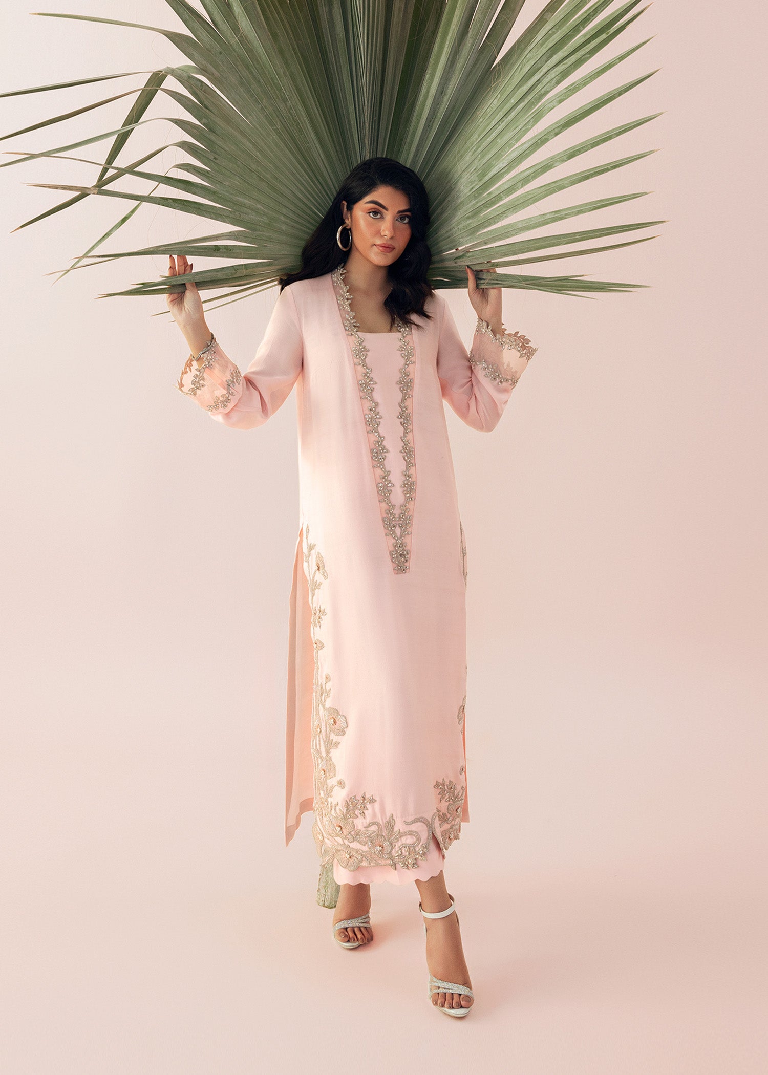 Soft Oyster Pink Hand-Embroidered Cotton Net Salwar Kameez (3-Piece) - Image 10