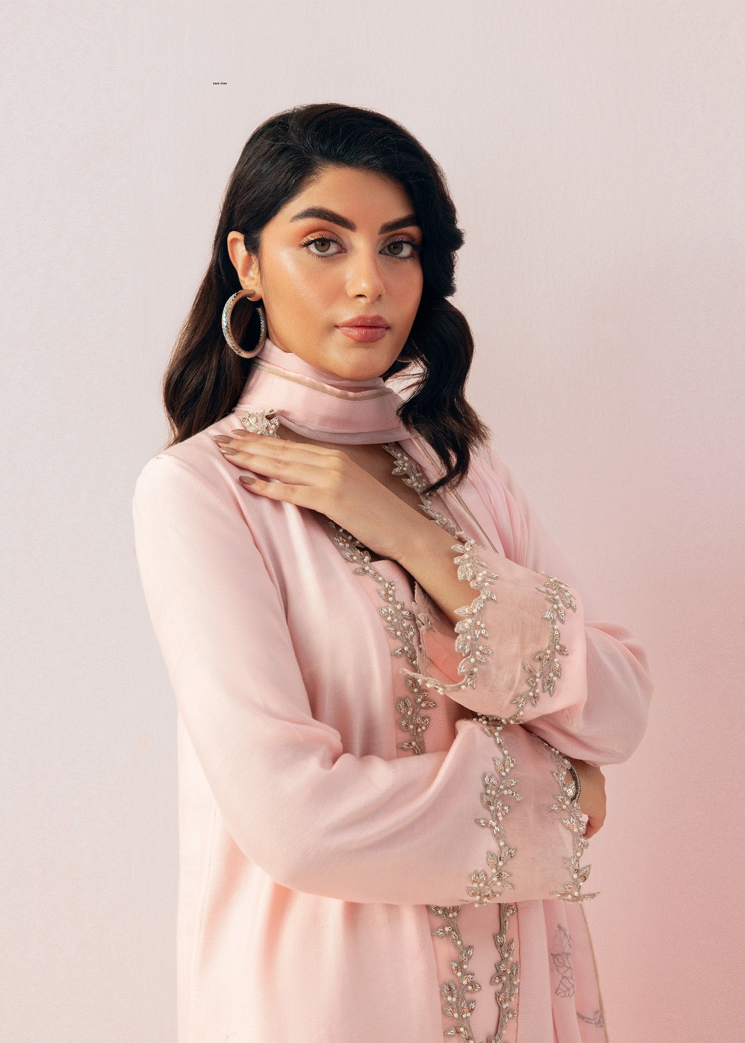 Soft Oyster Pink Hand-Embroidered Cotton Net Salwar Kameez (3-Piece) - Image 2