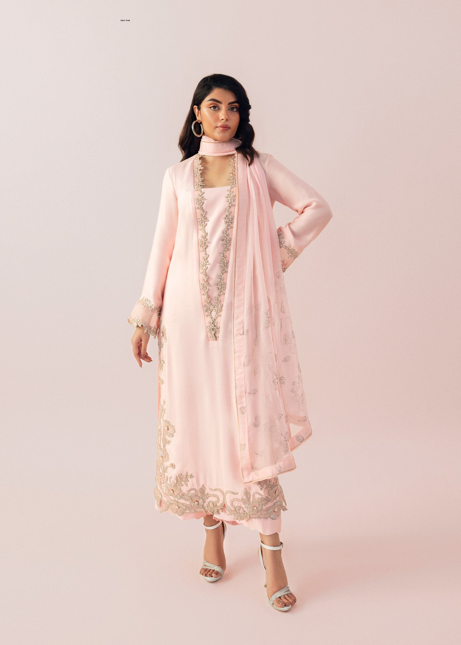 Soft Oyster Pink Hand-Embroidered Cotton Net Salwar Kameez (3-Piece) - Image 6