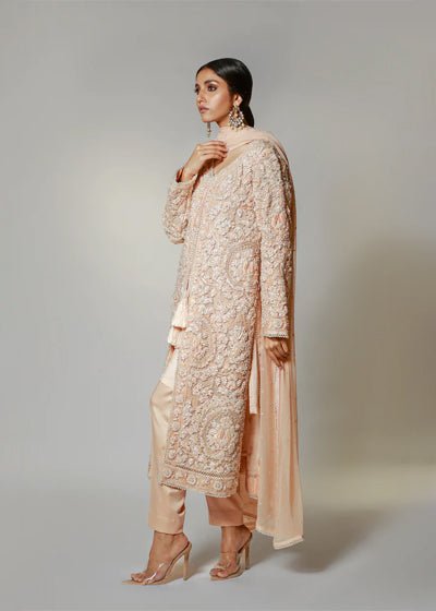 Blush Pink Embroidered Cotton Net Salwar Kameez (3-Piece) - Image 3