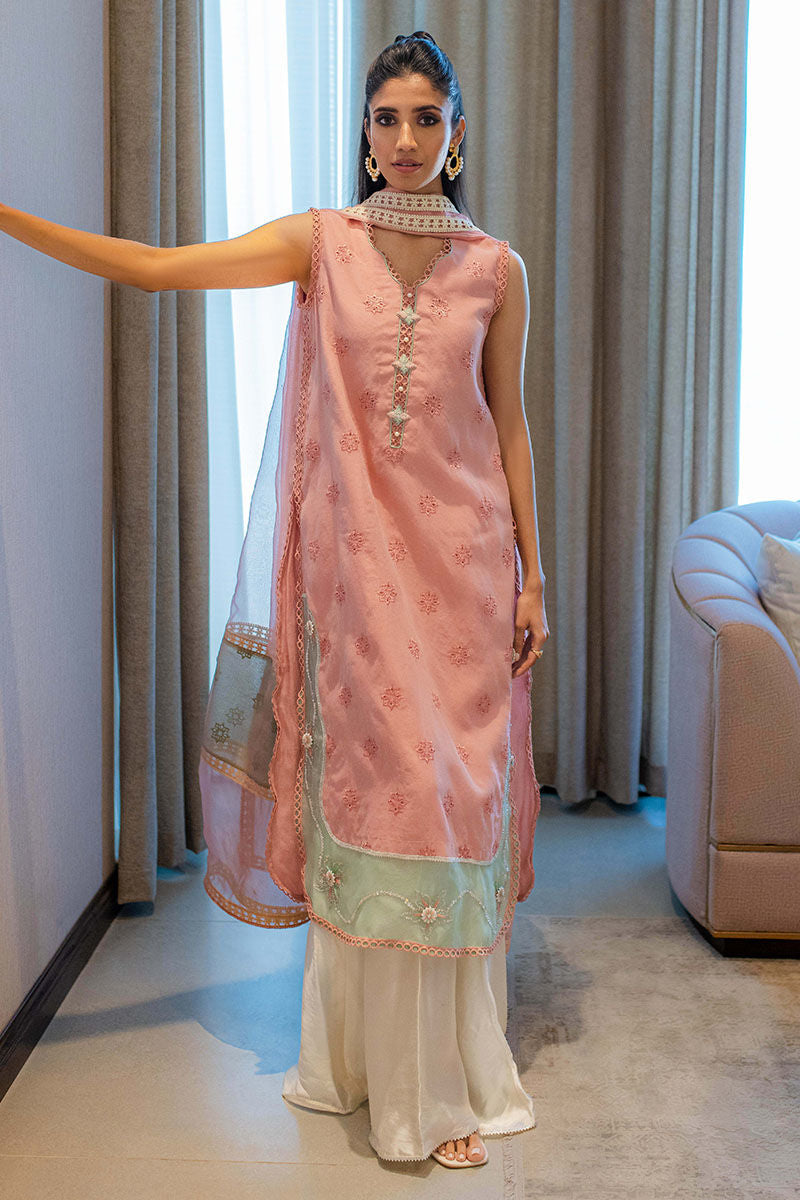 Blush Pink Schiffli Cotton Organza Salwar Kameez (3-Piece) - Image 2
