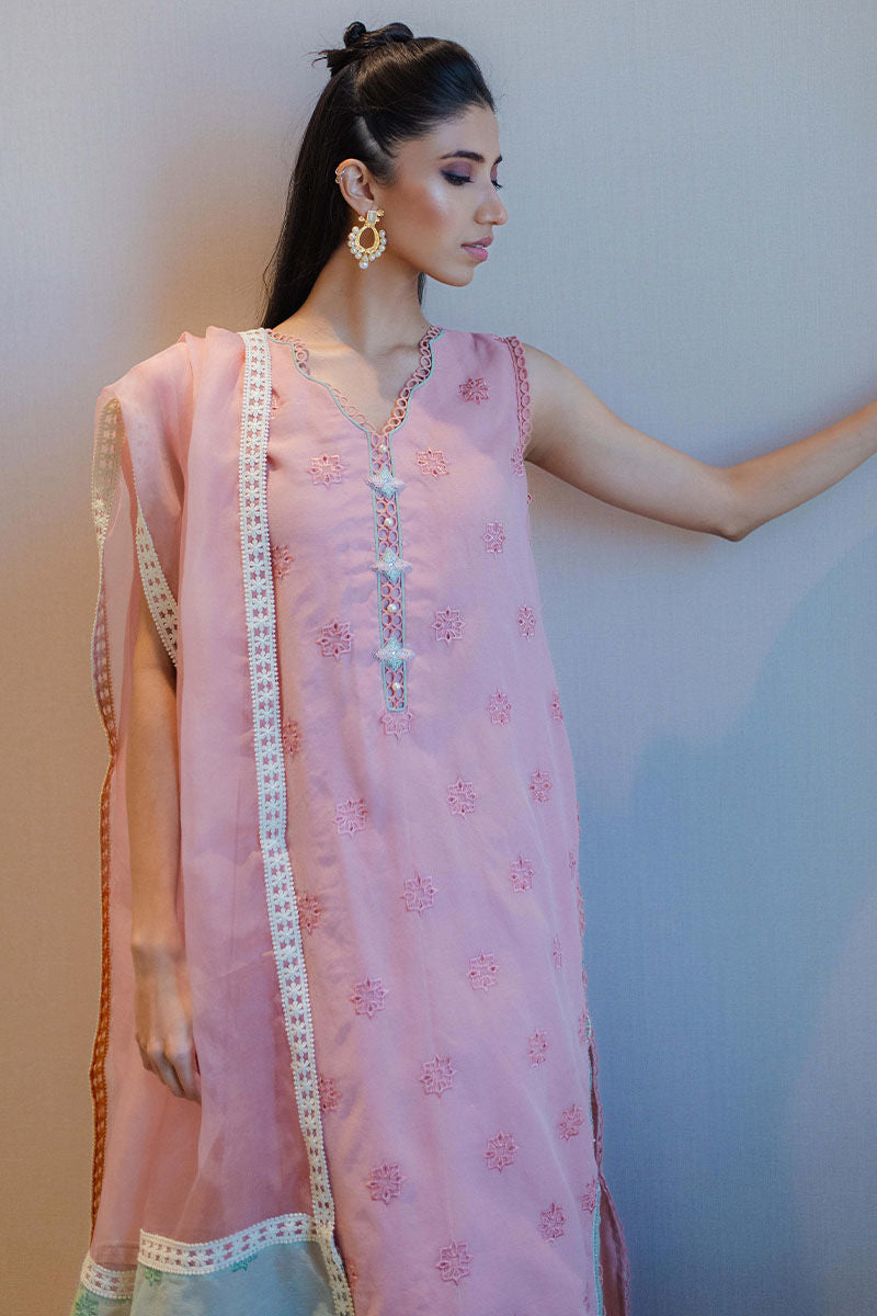 Blush Pink Schiffli Cotton Organza Salwar Kameez (3-Piece) - Image 8