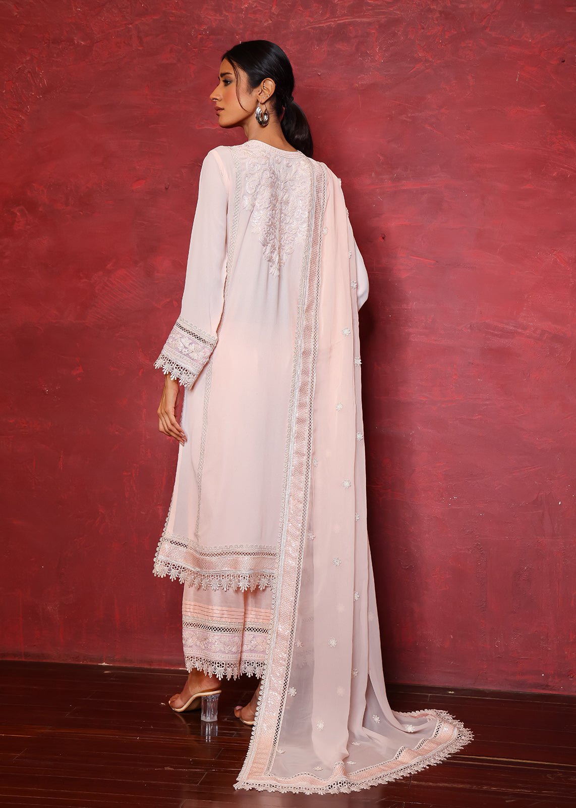 Pakistani Soft Pink Embroidered Crepe Salwar Kameez (3-Piece) - Image 4