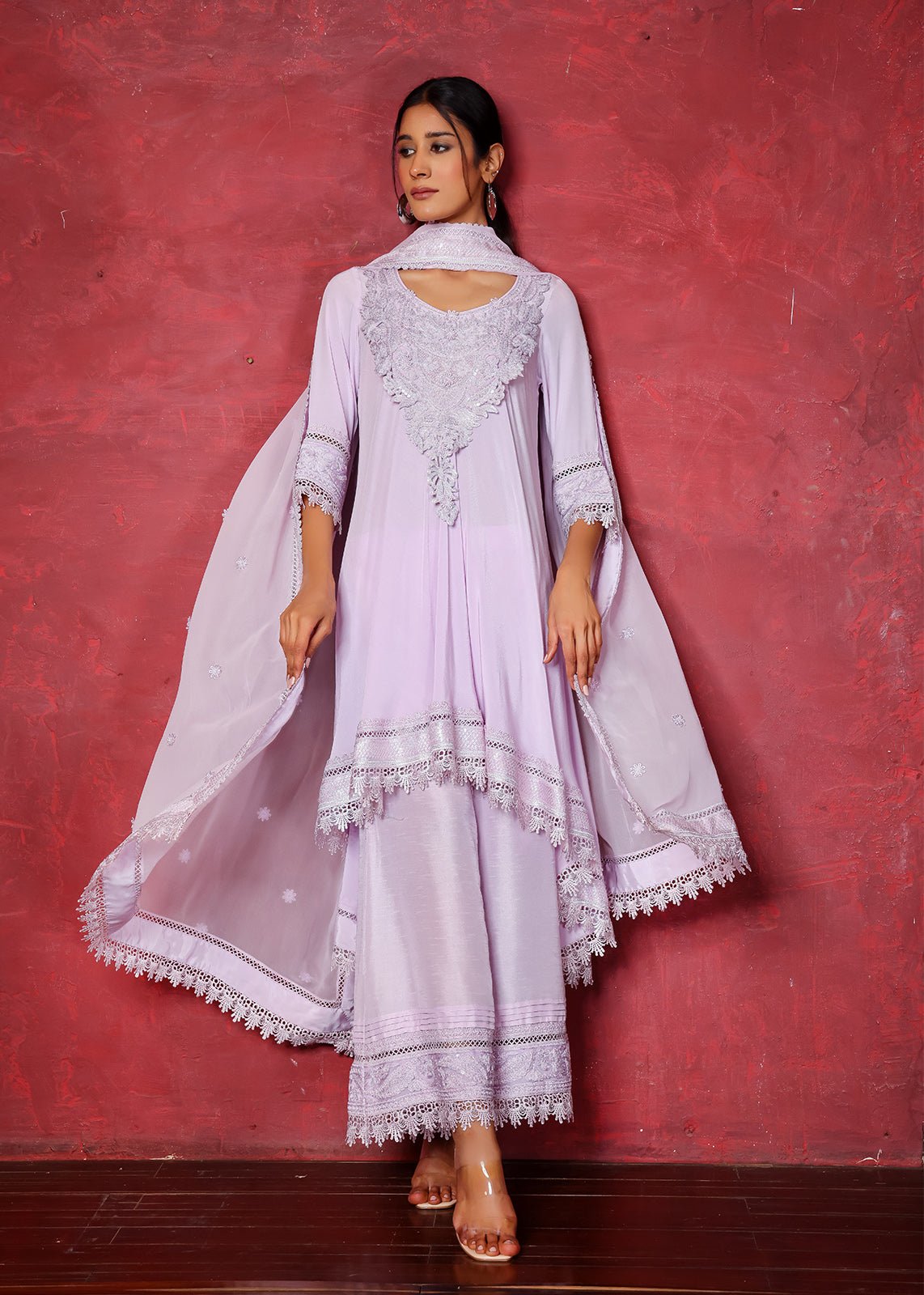 Soft Pink Dori Embroidered Crepe Salwar Kameez (3-Piece) - Image 1