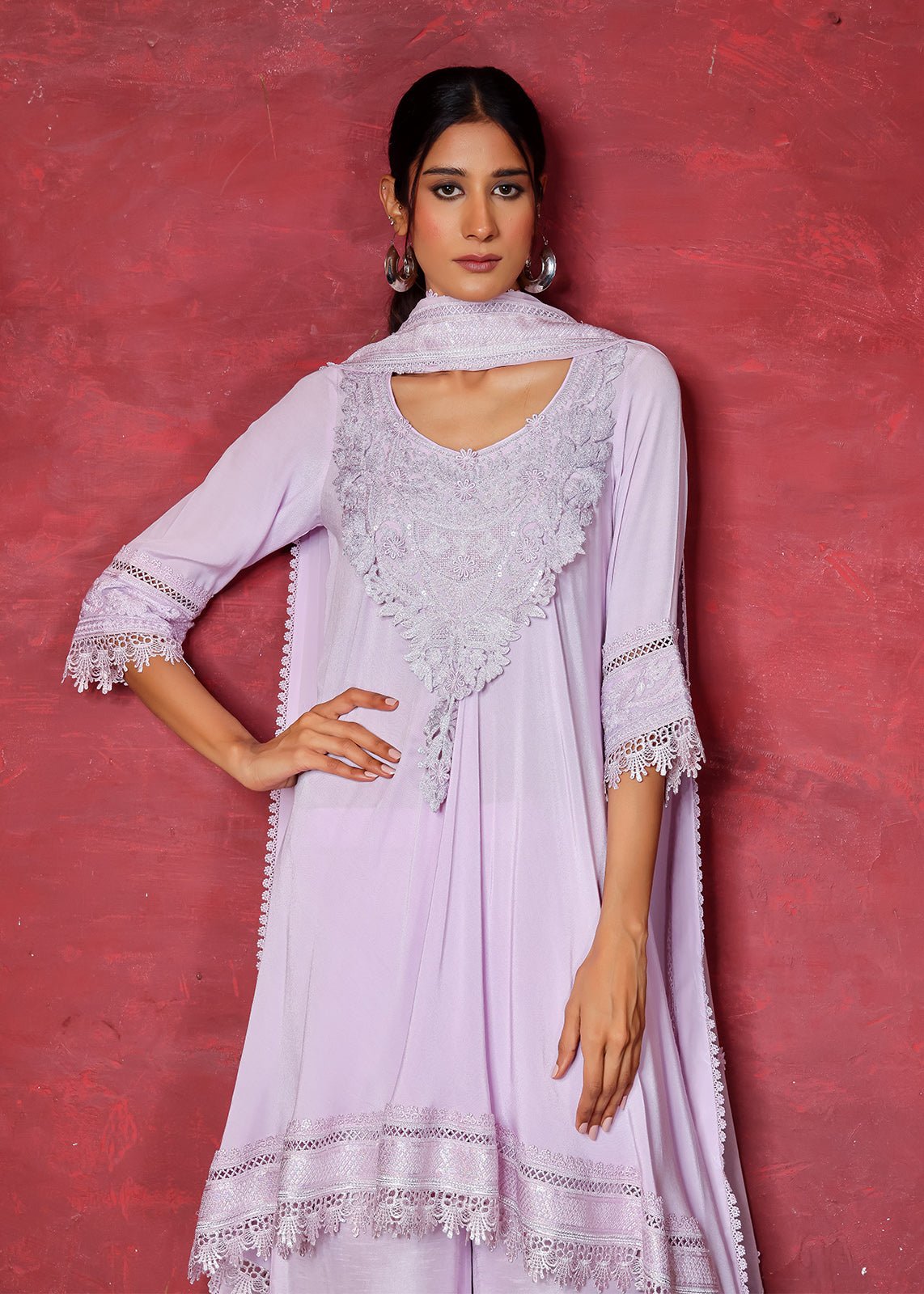 Soft Pink Dori Embroidered Crepe Salwar Kameez (3-Piece) - Image 2