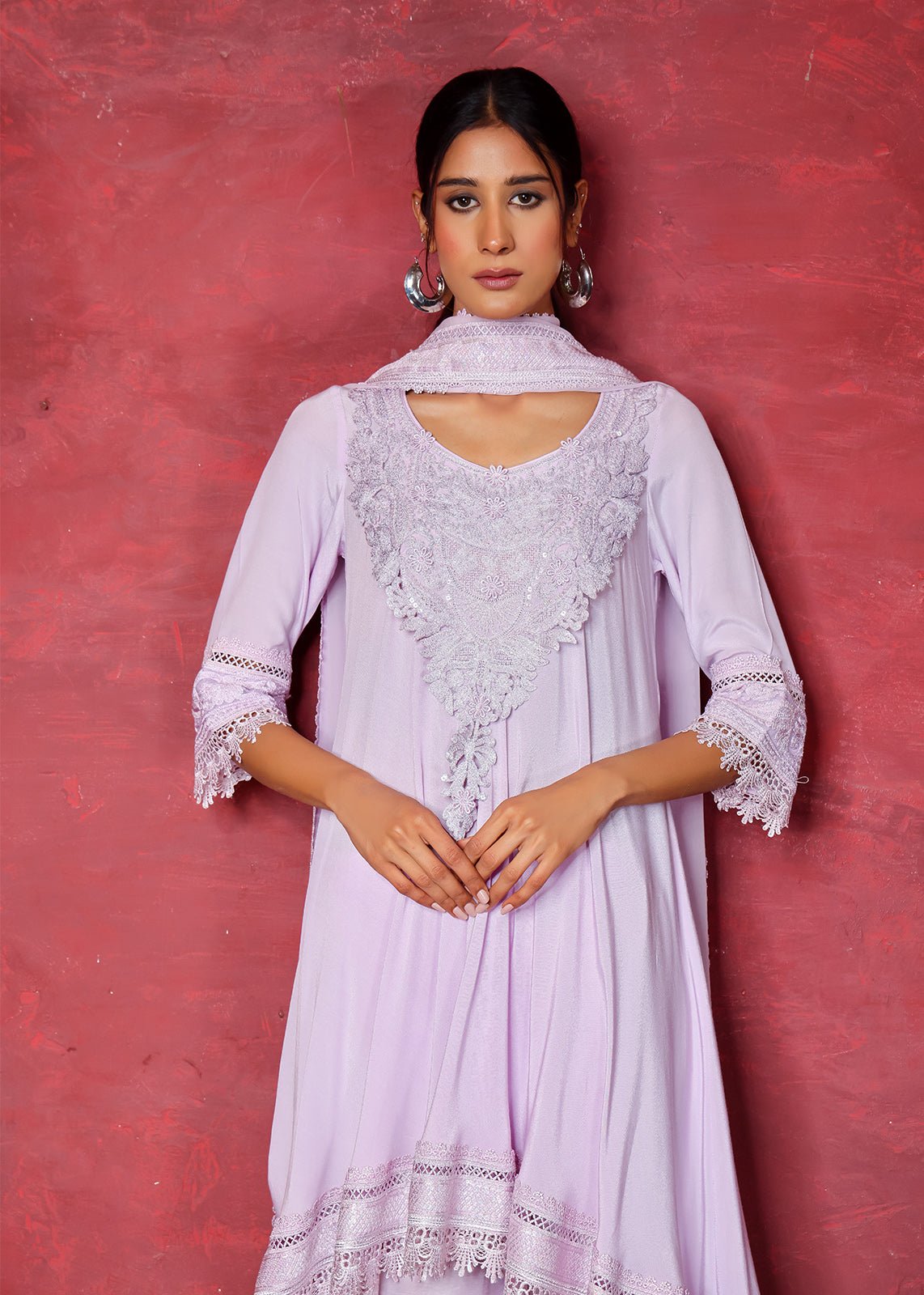 Soft Pink Dori Embroidered Crepe Salwar Kameez (3-Piece) - Image 3
