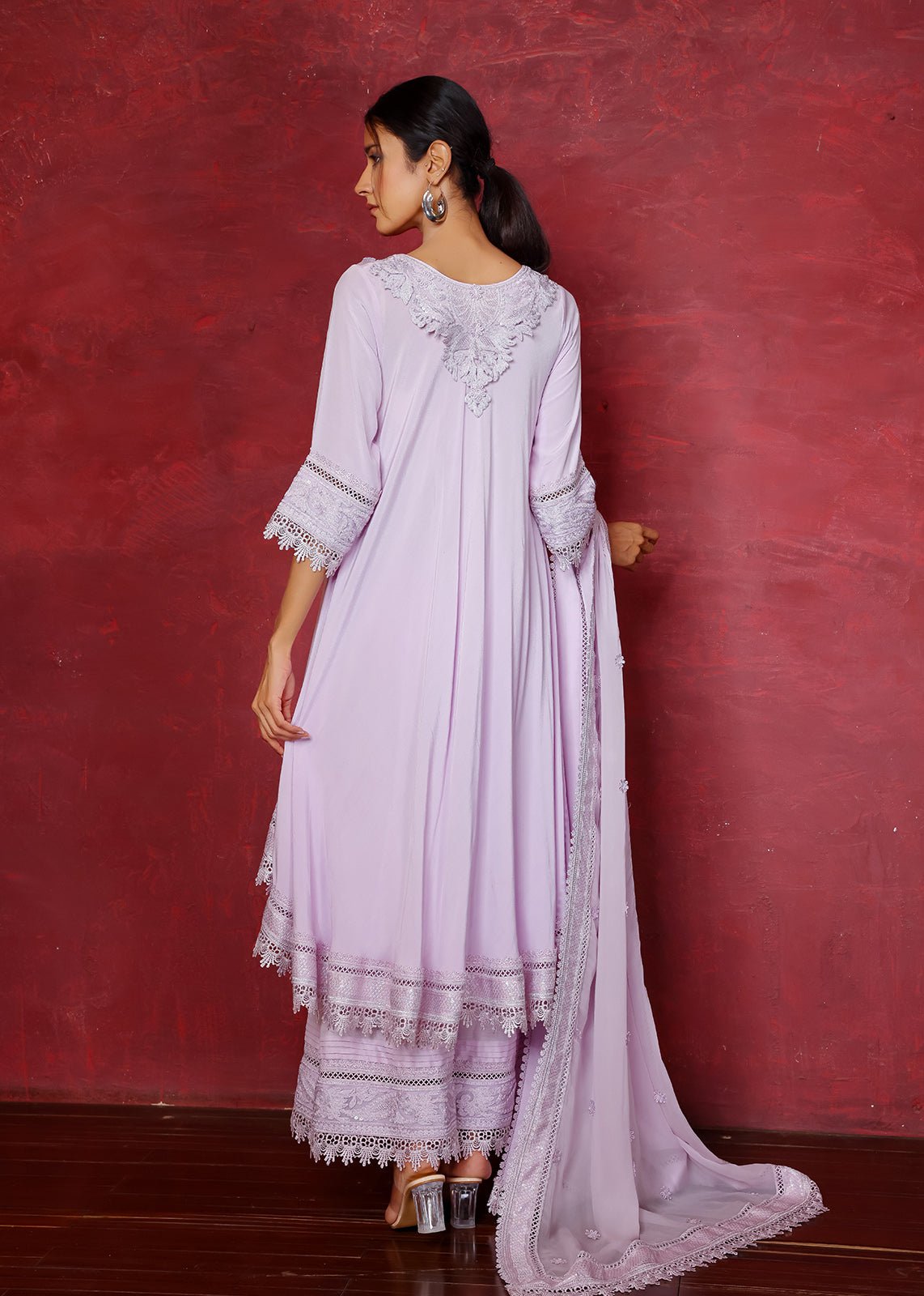 Soft Pink Dori Embroidered Crepe Salwar Kameez (3-Piece) - Image 4