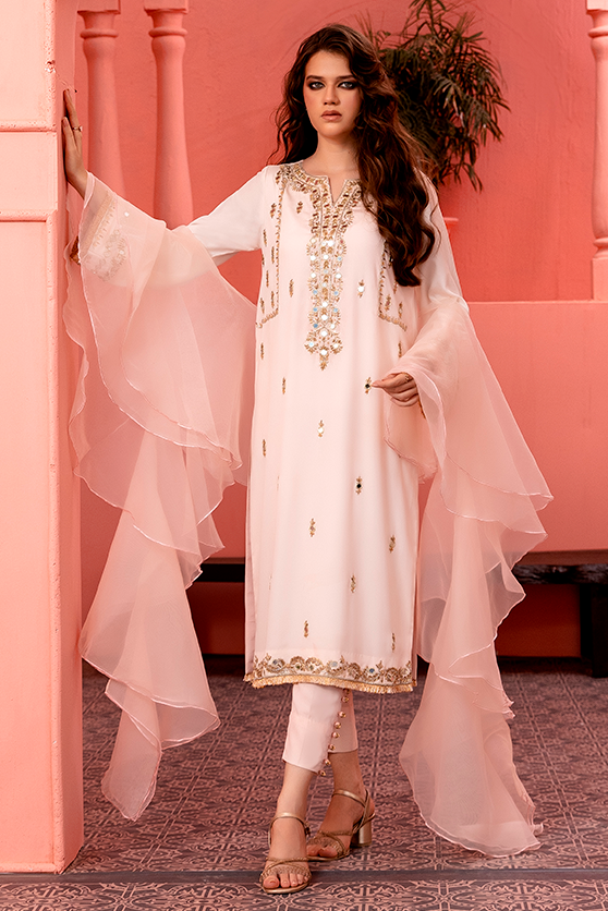 Baby Pink Embroidered Crepe Silk Salwar Kameez (3-Piece) - Image 2