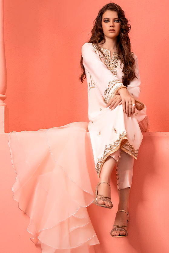 Baby Pink Embroidered Crepe Silk Salwar Kameez (3-Piece) - Image 7