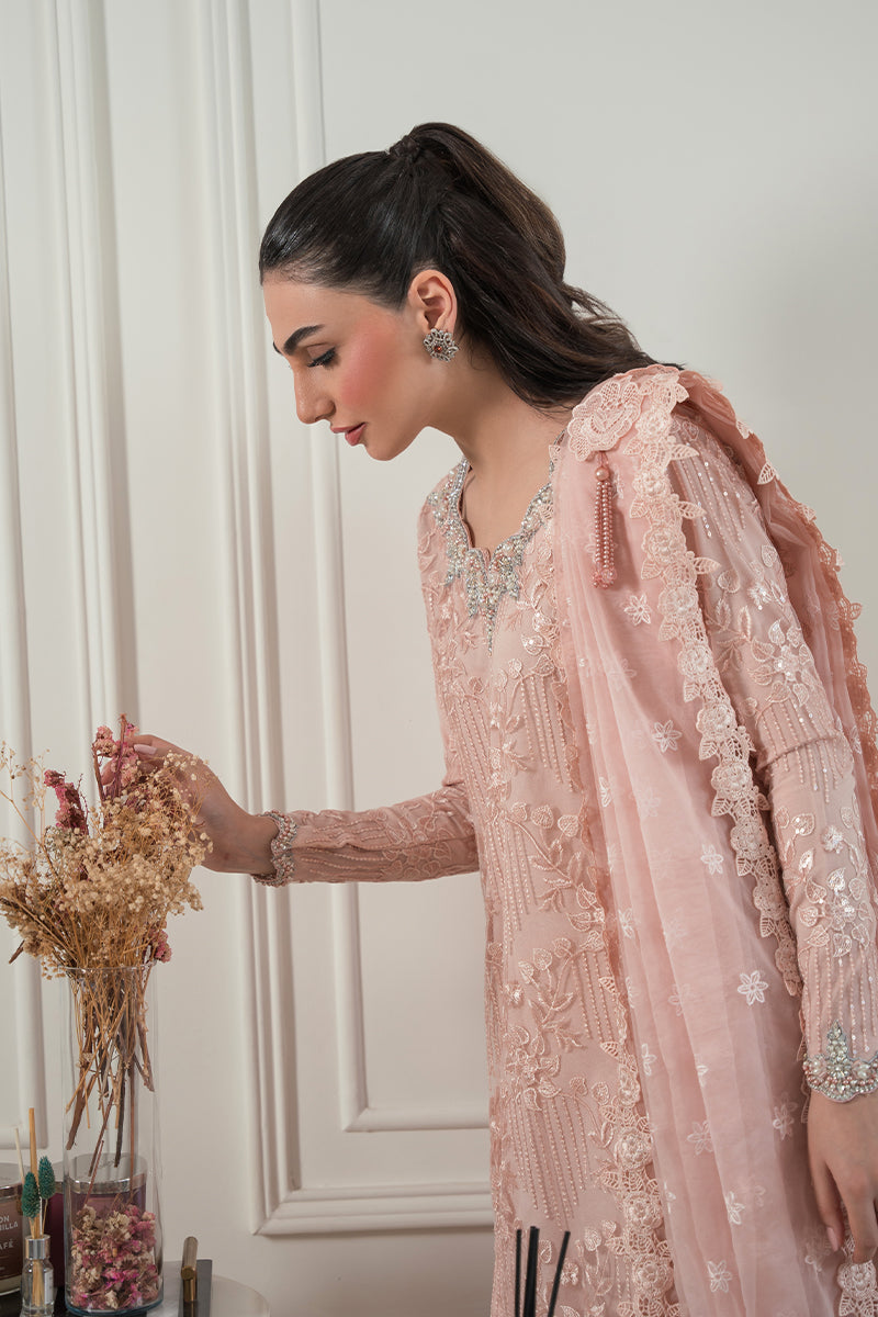 Blush Pink Embroidered Net Sequin Salwar Kameez (3-Piece) - Image 1