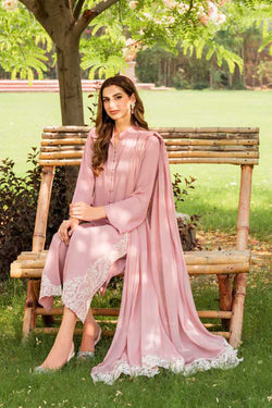 Tea Pink Embroidered Georgette Chiffon Salwar Kameez (3-Piece) - Image 1