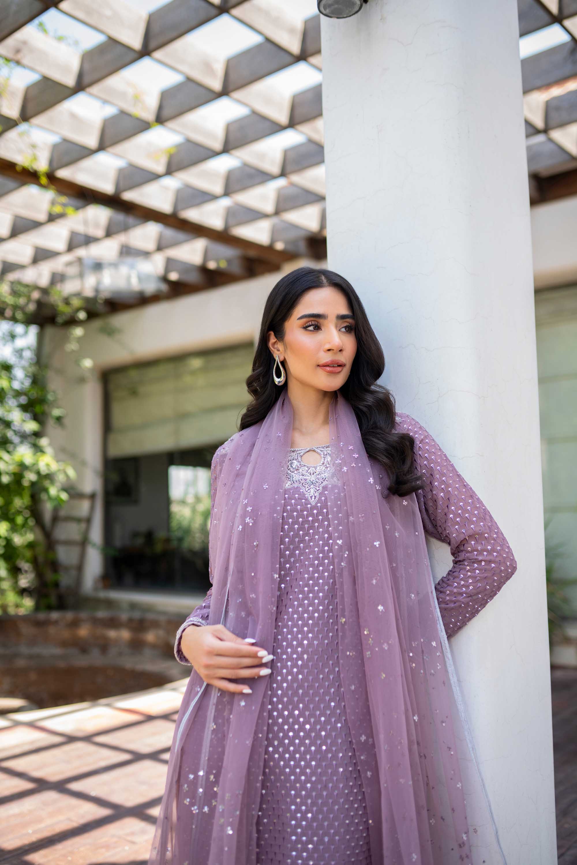 Pakistani Dusty Mauve Sequin Georgette Salwar Kameez (3-Piece) - Image 6