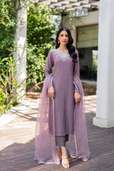Dusty Mauve Sequinned Georgette Salwar Kameez (3-Piece) - Image 4