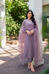 Dusty Mauve Sequinned Georgette Salwar Kameez (3-Piece) - Image 5