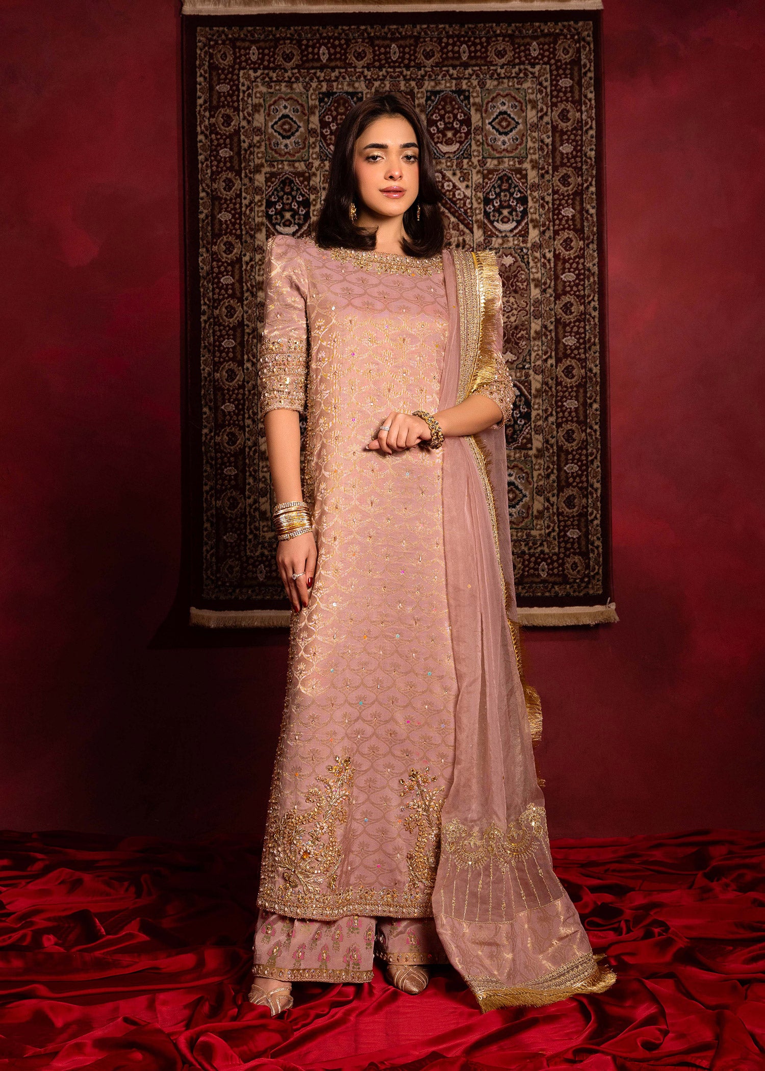 Lilac Mauve Ada Work Jacquard Salwar Kameez (3-Piece) - Image 1
