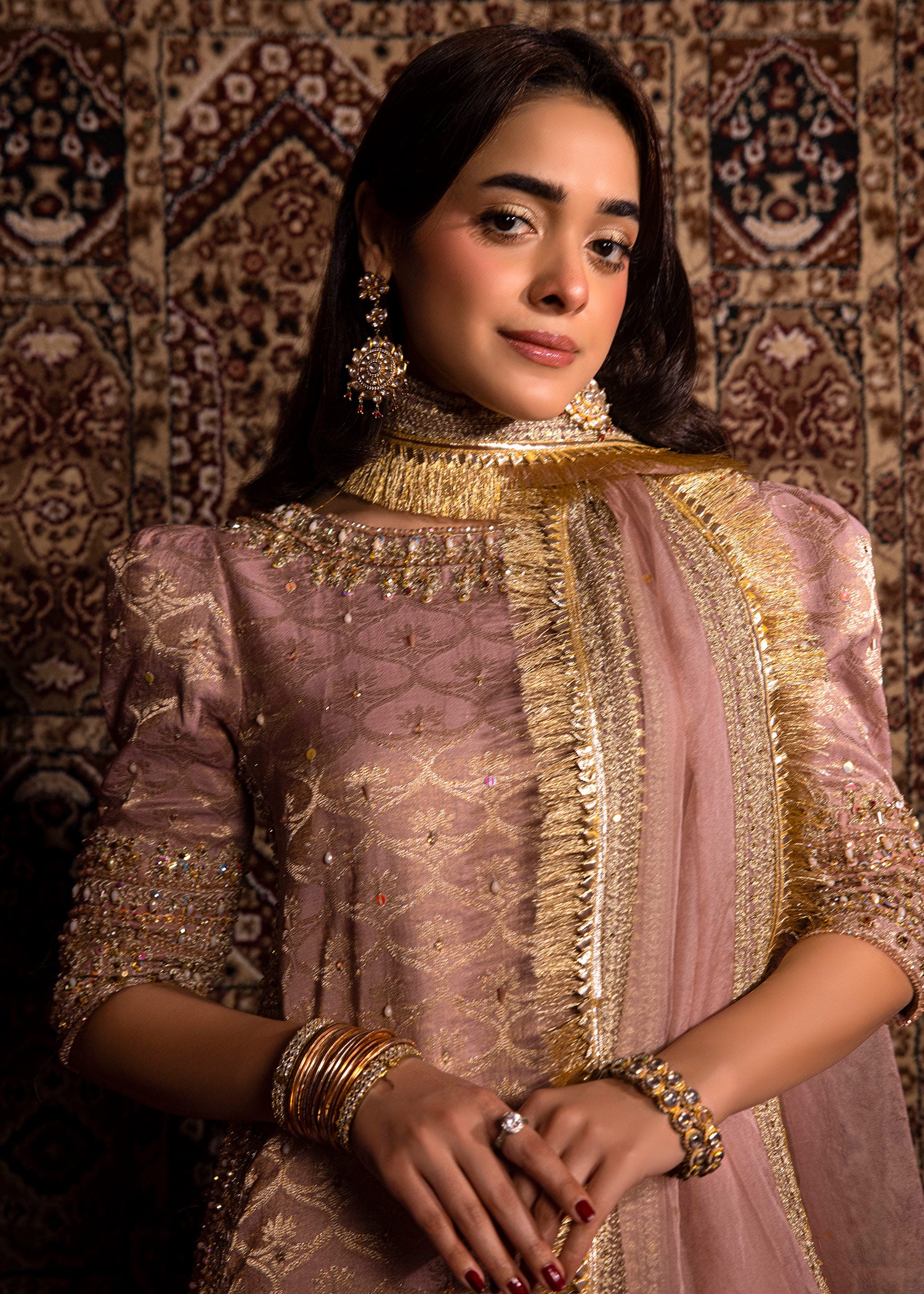 Lilac Mauve Ada Work Jacquard Salwar Kameez (3-Piece) - Image 2