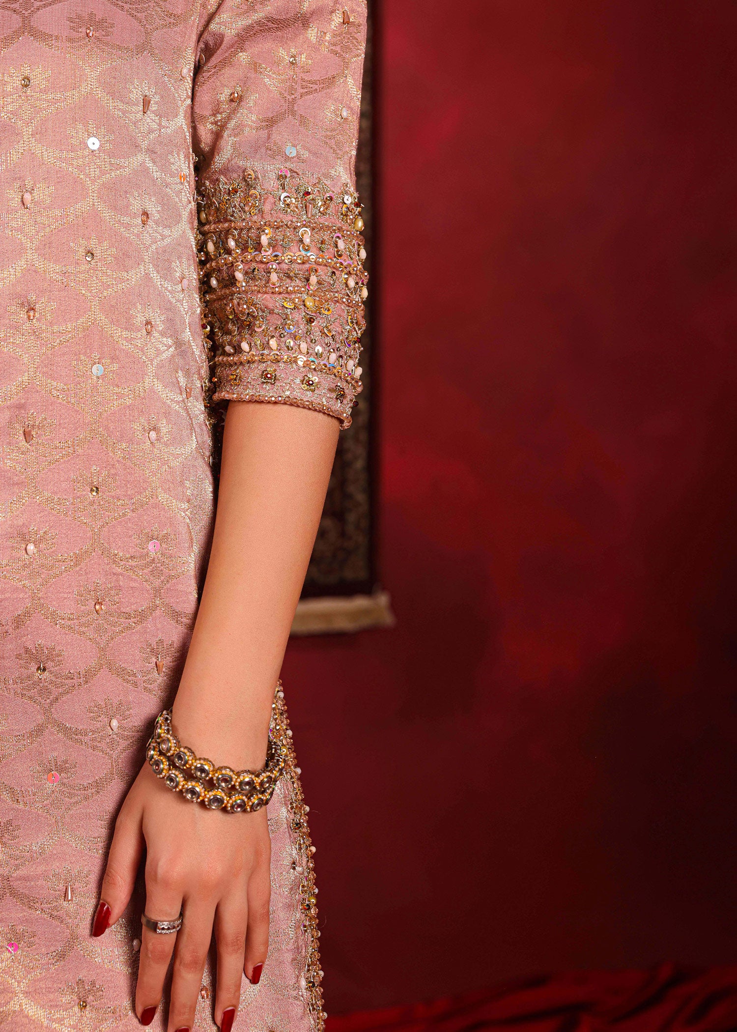 Lilac Mauve Ada Work Jacquard Salwar Kameez (3-Piece) - Image 4