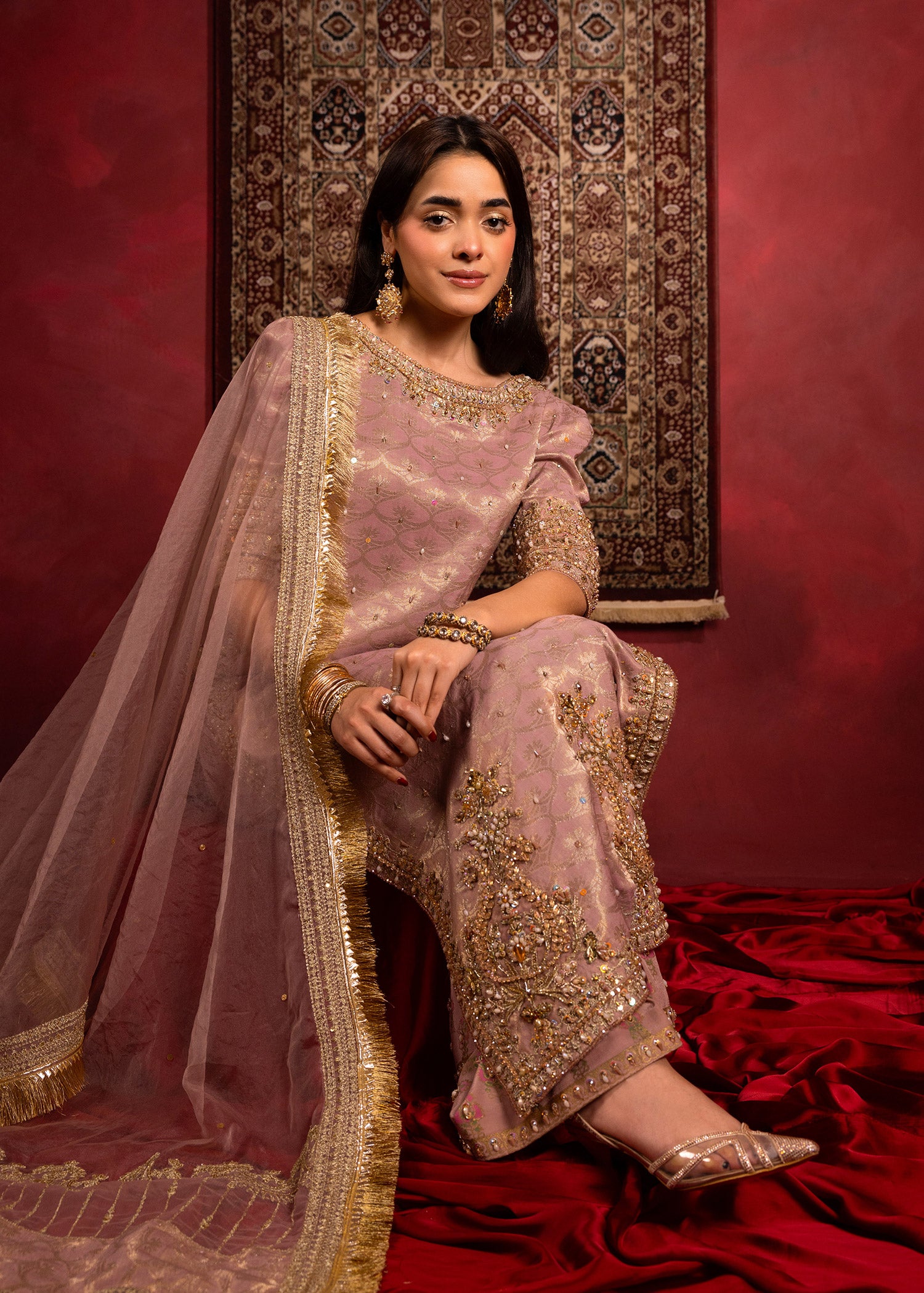 Lilac Mauve Ada Work Jacquard Salwar Kameez (3-Piece) - Image 7