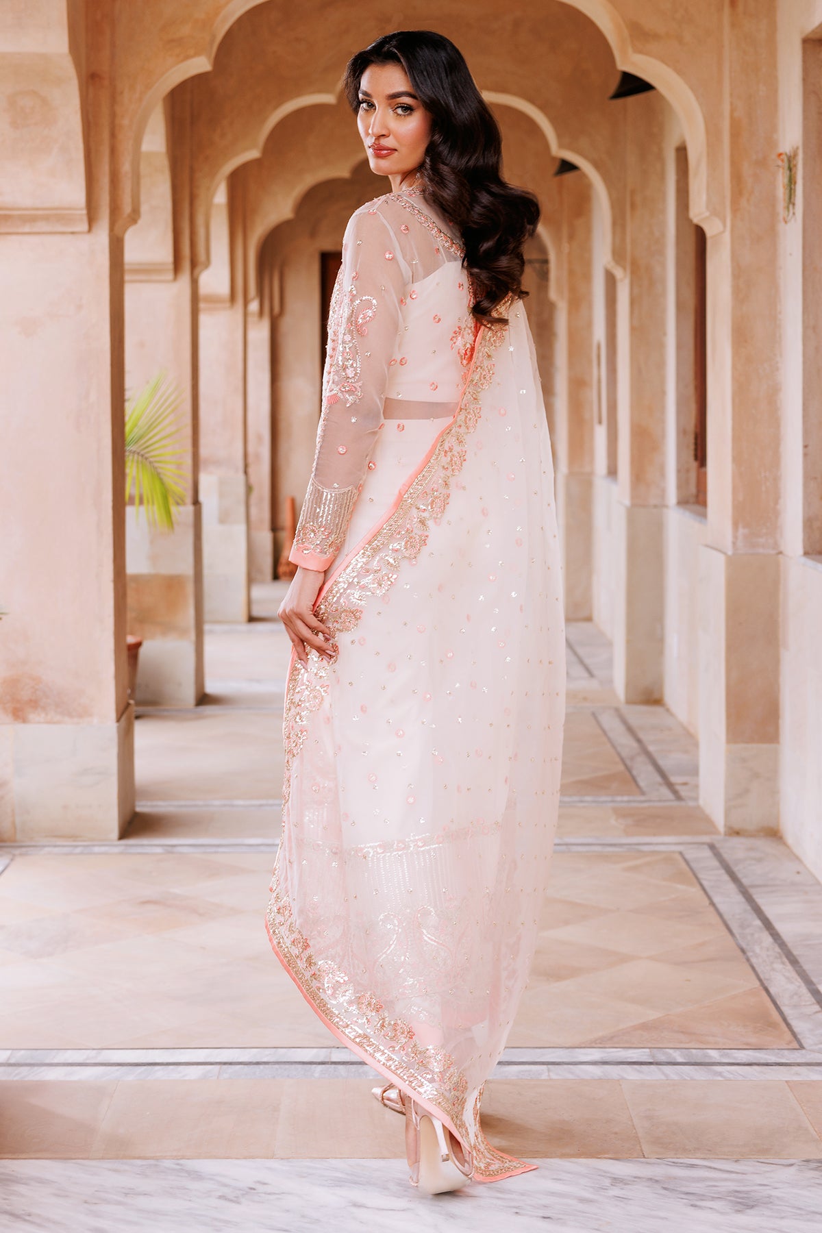Pakistani Blush Embroidered Jacquard & Organza Salwar Kameez (3-Piece) - Image 2