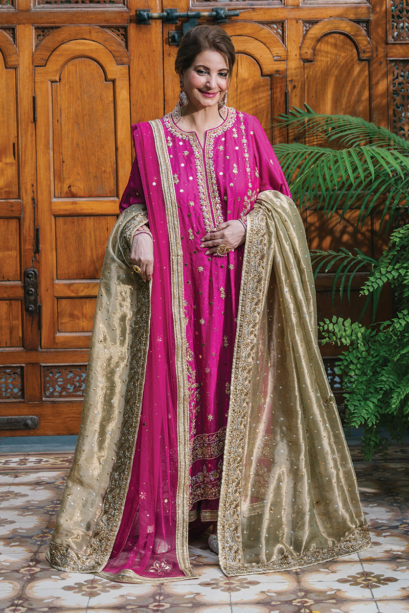 Magenta Zardozi Kamdani Jamawar Kurta Set (3-Piece) - Image 1