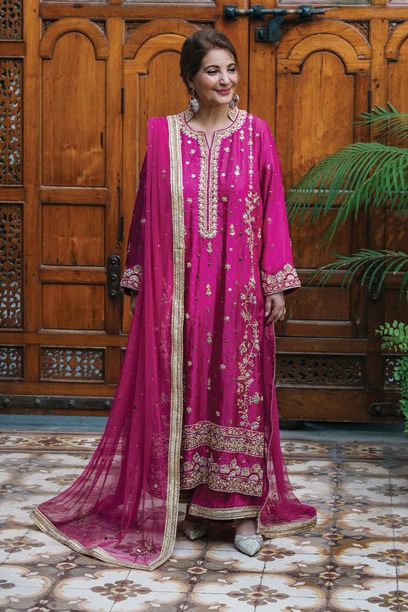 Magenta Zardozi Kamdani Jamawar Kurta Set (3-Piece) - Image 5