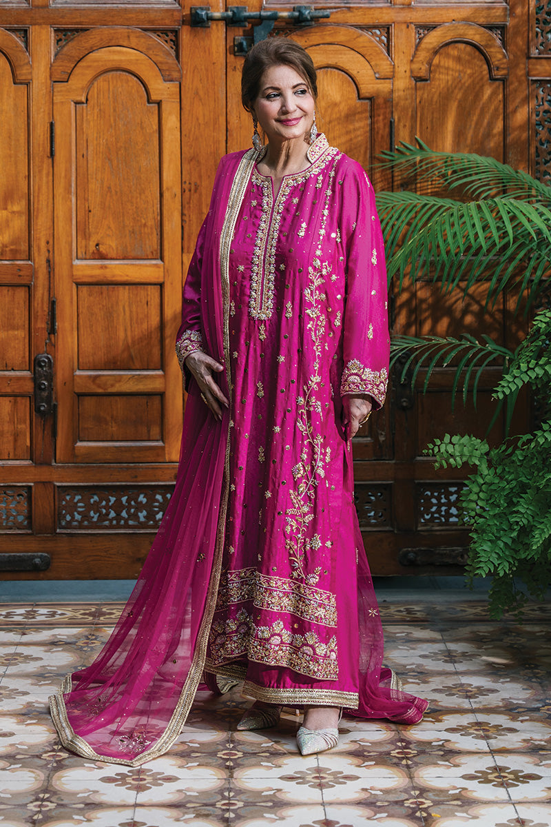 Magenta Zardozi Kamdani Jamawar Kurta Set (3-Piece) - Image 8