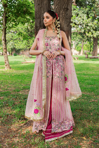 Pink Embroidered Net & Silk Salwar Kameez (3-Piece) - Image 2