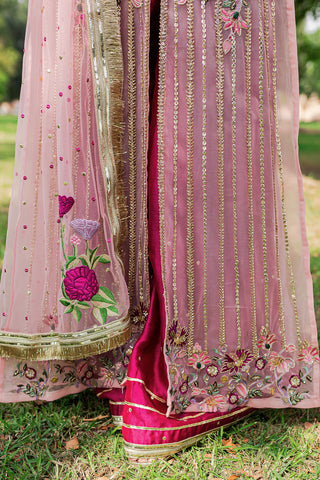 Pink Embroidered Net & Silk Salwar Kameez (3-Piece) - Image 3
