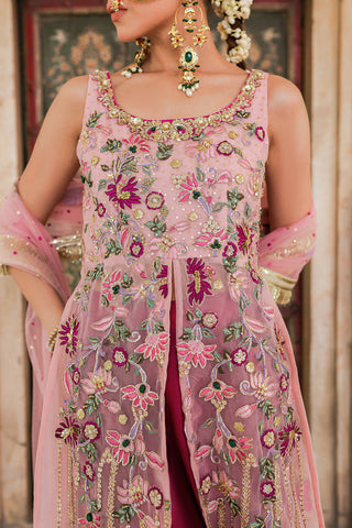 Pink Embroidered Net & Silk Salwar Kameez (3-Piece) - Image 5