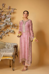 Pink Gota Embroidered Khaadi Net Long Shirt (2-Piece) - Image 4