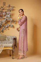 Pink Gota Embroidered Khaadi Net Long Shirt (2-Piece) - Image 5