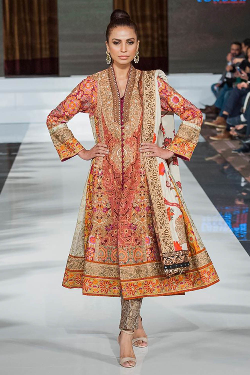 Peach Zardozi Khaddi Silk & Jamawar Coat Set (3-Piece) - Image 1