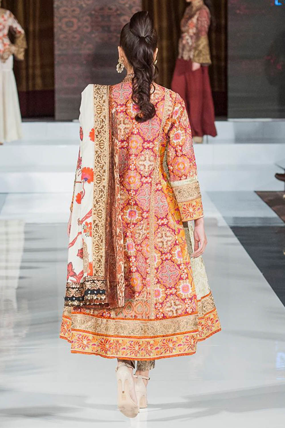 Peach Zardozi Khaddi Silk & Jamawar Coat Set (3-Piece) - Image 3