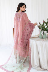 Pakistani Dusty Rose Embroidered Korean Raw Silk Salwar Kameez (3-Piece) - Image 3