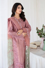 Pakistani Dusty Rose Embroidered Korean Raw Silk Salwar Kameez (3-Piece) - Image 4
