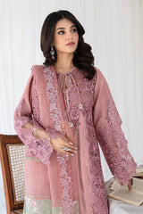 Pakistani Dusty Rose Embroidered Korean Raw Silk Salwar Kameez (3-Piece) - Image 6