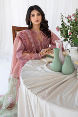 Pakistani Dusty Rose Embroidered Korean Raw Silk Salwar Kameez (3-Piece) - Image 9