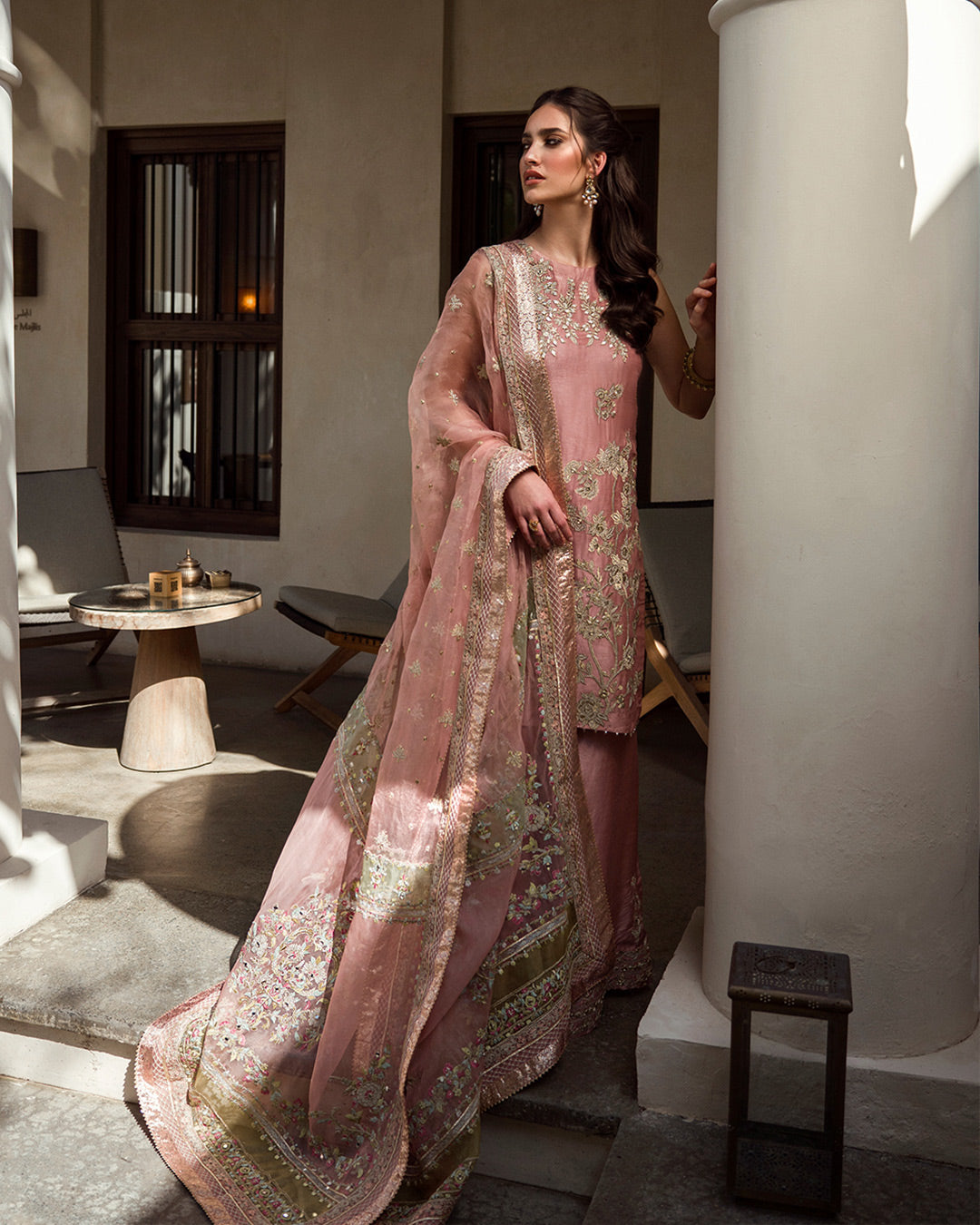 Seashell Pink Gota Tilla Silk Salwar Kameez (3-Piece) - Image 2
