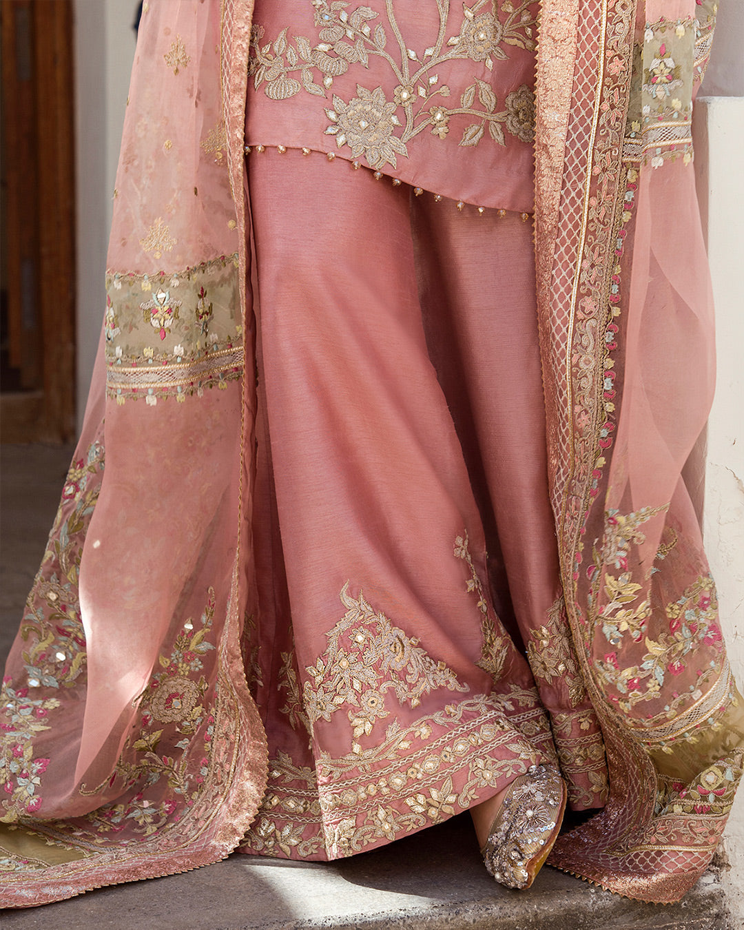 Seashell Pink Gota Tilla Silk Salwar Kameez (3-Piece) - Image 4