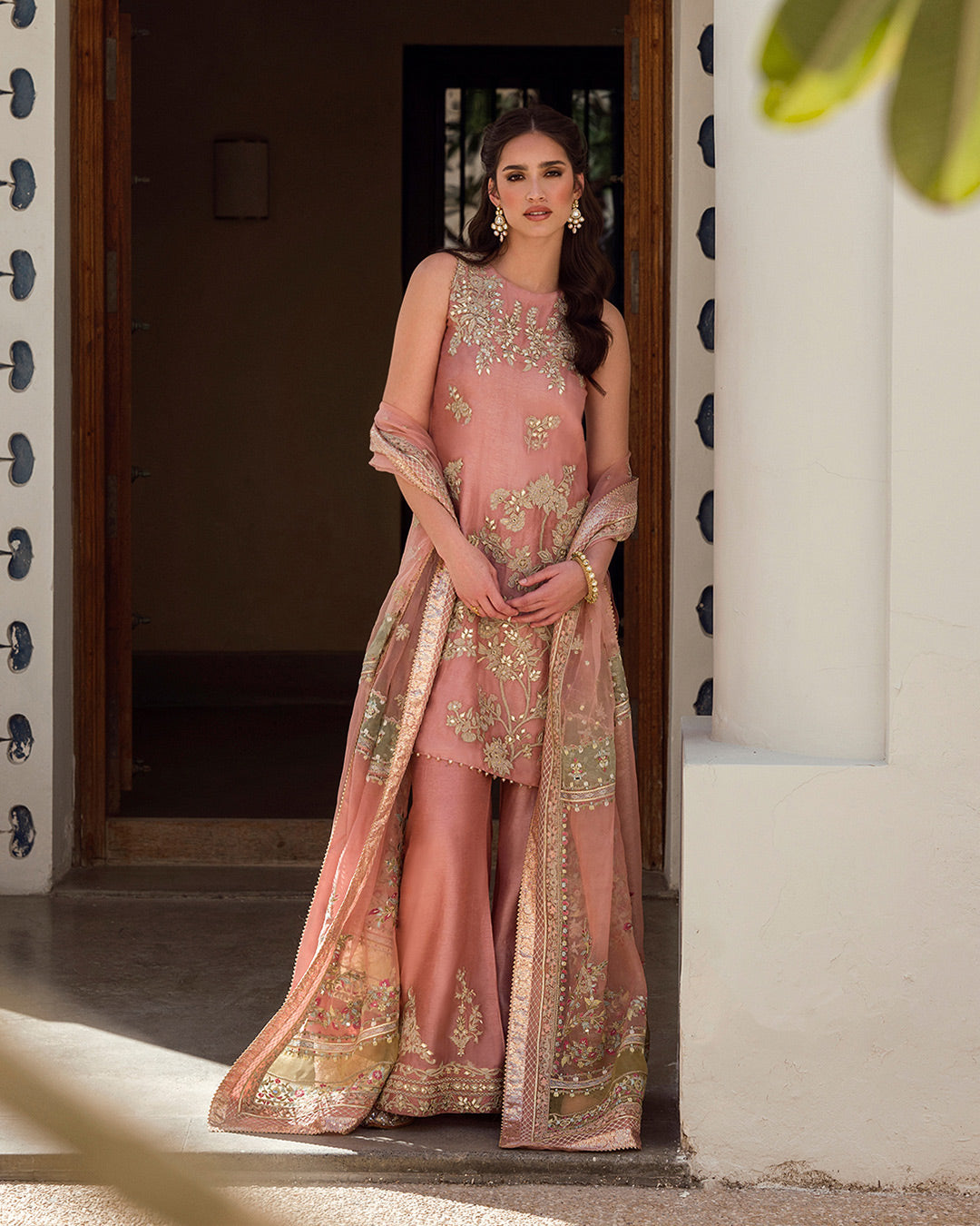 Seashell Pink Gota Tilla Silk Salwar Kameez (3-Piece) - Image 5