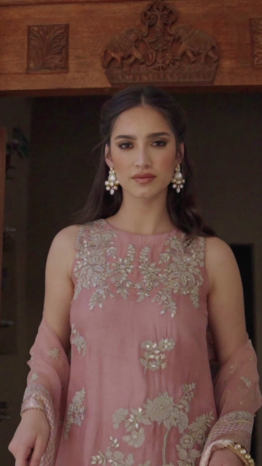 Seashell Pink Gota Tilla Silk Salwar Kameez (3-Piece) - Image 7