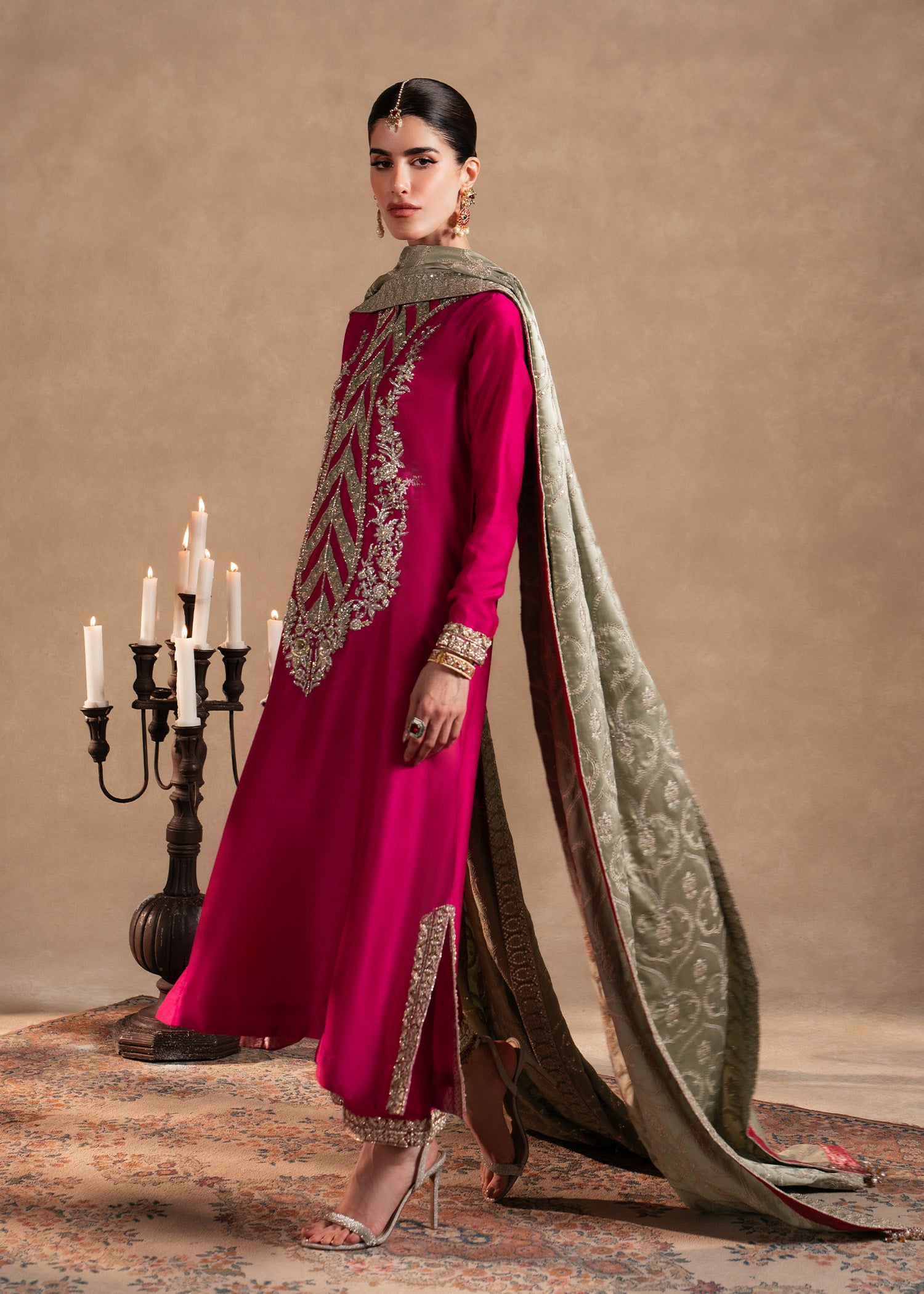 Hot Pink Hand-Worked Korean Raw Silk Salwar Kameez (3-Piece) - Image 5