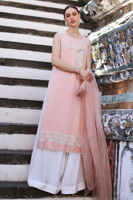 Blossom Pink Handworked Korean Silk Salwar Kameez (3-Piece) - Image 2