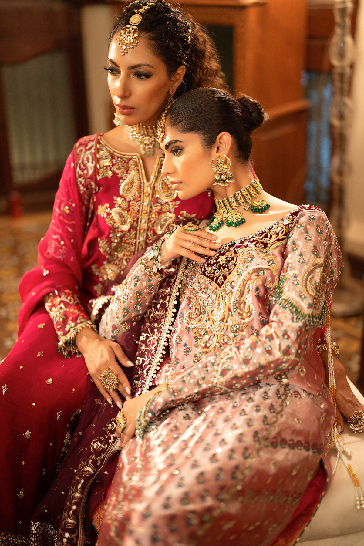 Pakistani Deep Pink Zardozi Lamé Salwar Kameez (3-Piece) - Image 10