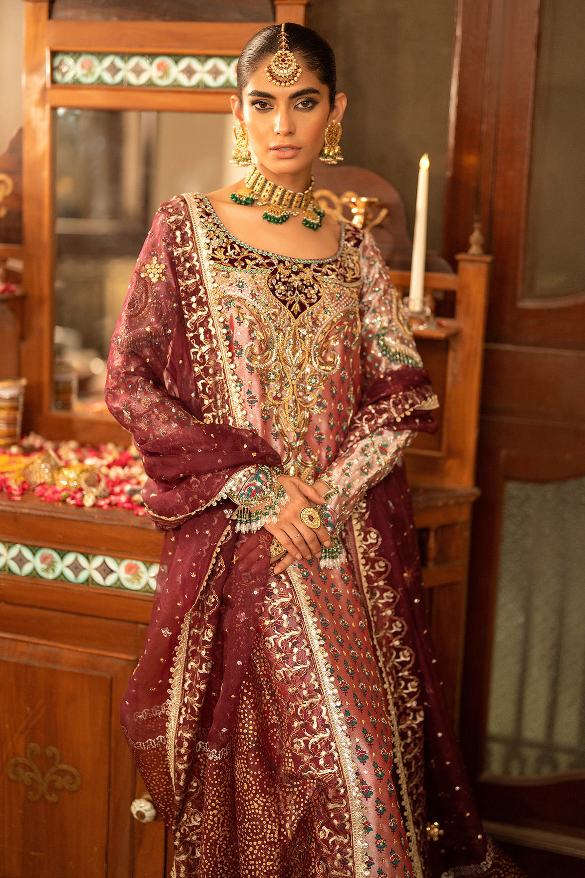 Pakistani Deep Pink Zardozi Lamé Salwar Kameez (3-Piece) - Image 6
