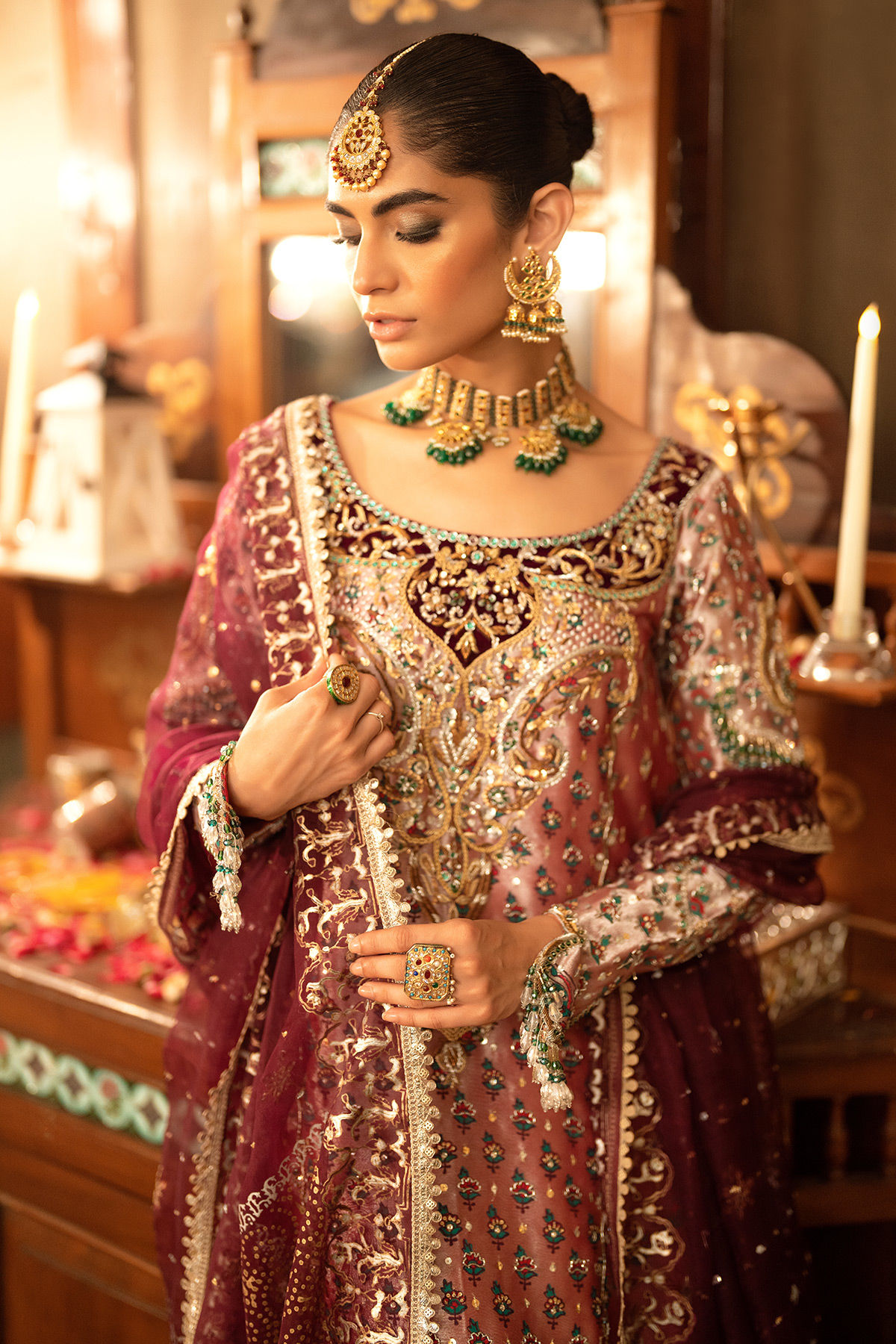 Pakistani Deep Pink Zardozi Lamé Salwar Kameez (3-Piece) - Image 7