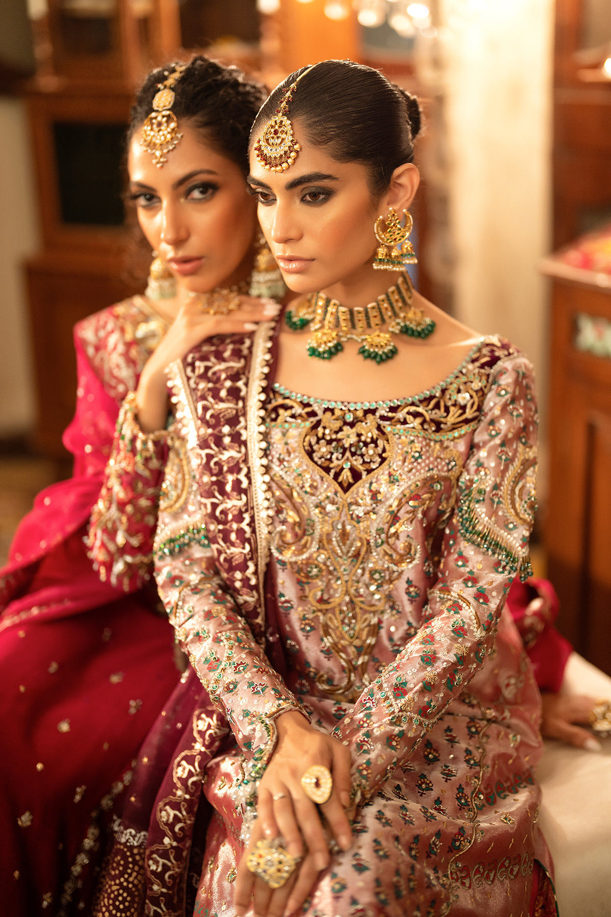 Pakistani Deep Pink Zardozi Lamé Salwar Kameez (3-Piece) - Image 9