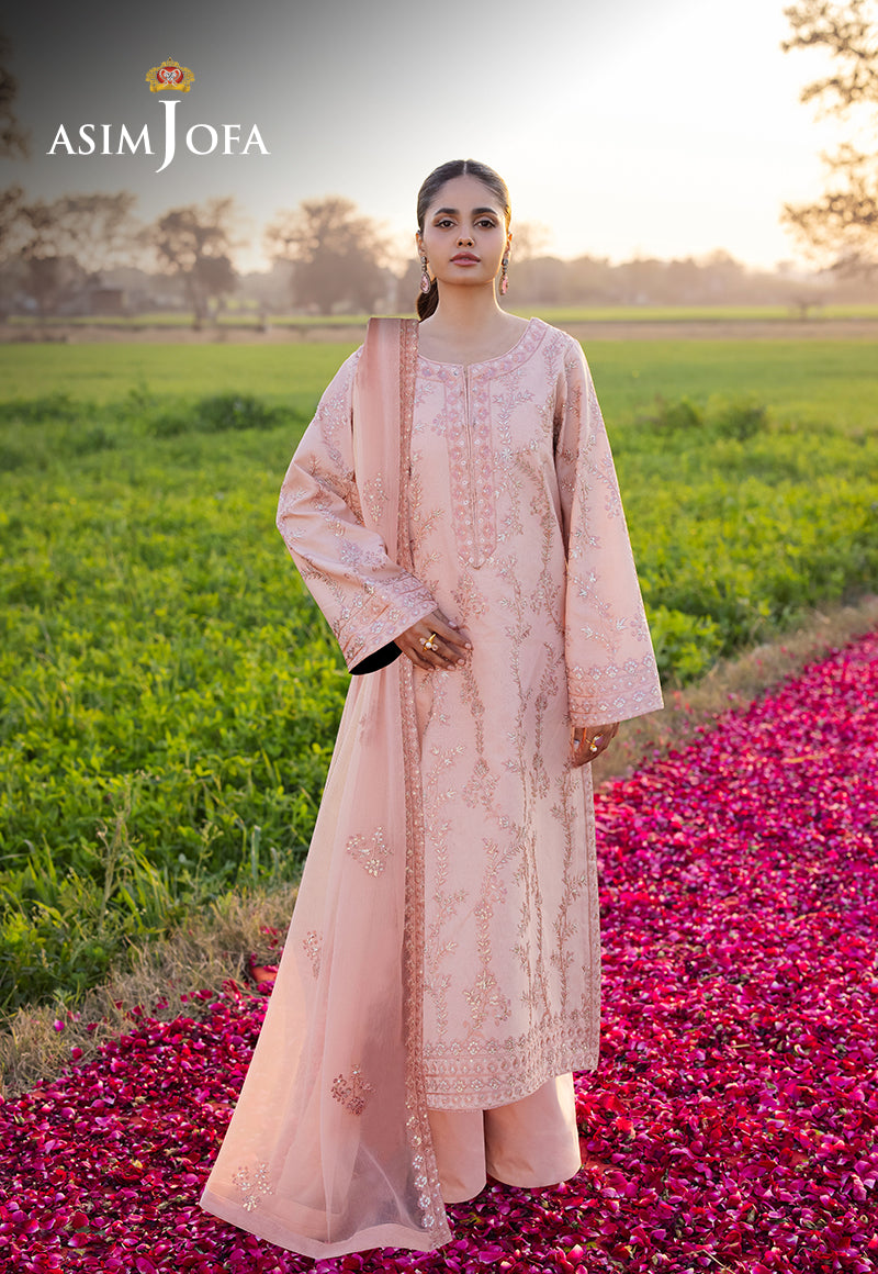 Pakistani Peach Embroidered Lawn Salwar Kameez (3-Piece) - Image 1